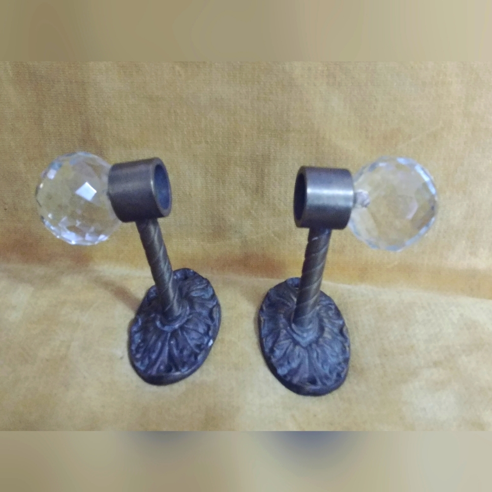 Pair of brass and crystal holders